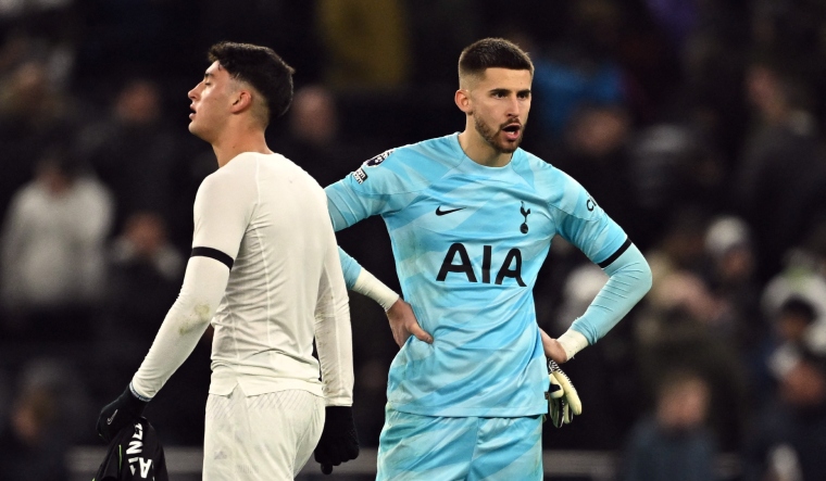 Tottenham Hotspur Alejo Veliz and Guglielmo Vicario look dejected after the match